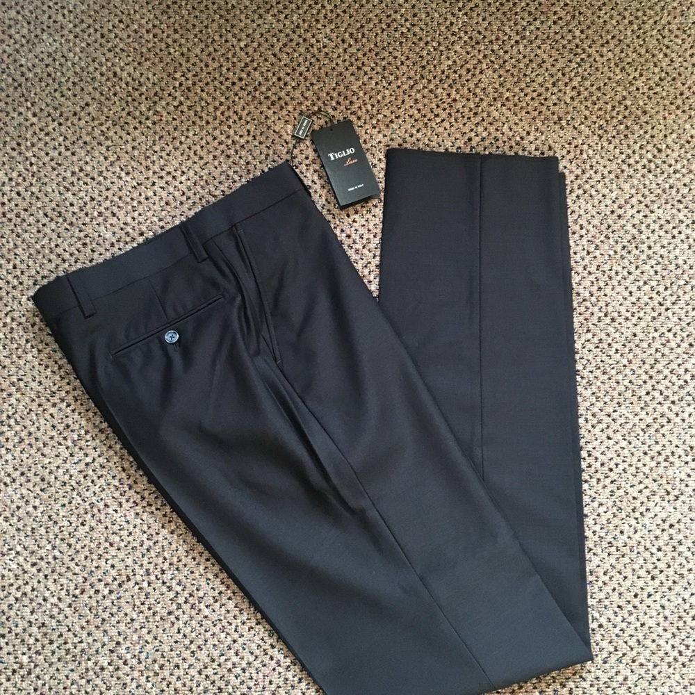 Tiglio men’s dress pants navy 32w wool super 150s flat front Italy new nwt 69